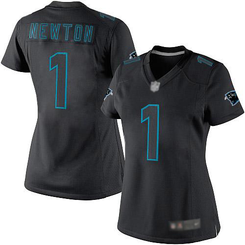 Carolina Panthers Limited Black Women Cam Newton Jersey NFL Football #1 Impact->youth nfl jersey->Youth Jersey